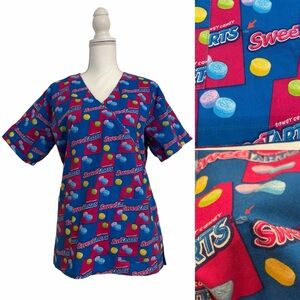 Nestle Sweet Tart Tangy Candy-theme Print Nursing Medical Scrub Top Women’s Lg